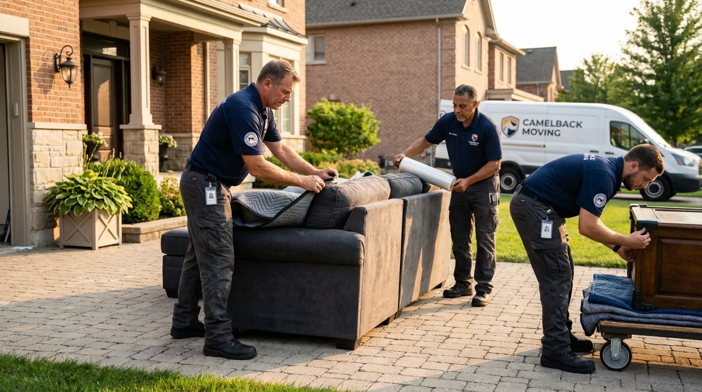 Large estate moving crew wrapping furniture in Nesconset, NY